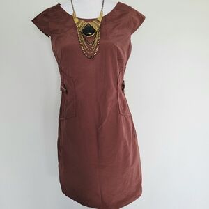 MARC NEW YORK Brown Midi Office Career Church Scoop Neck Dress Womens Size 10